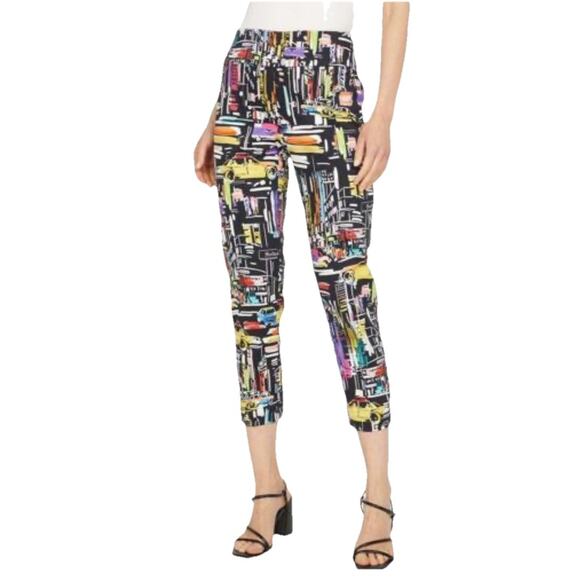 Lisette l Montreal Abstract Multicolor Capri Stretch Sz L 30” Waist, 21” Inseam - Picture 1 of 5